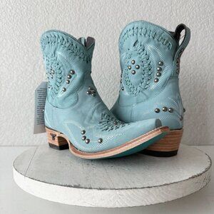 Lane COSSETTE Ladies Cowboy Bootie  7 Blue Leather Cowgirl Western Short Boots